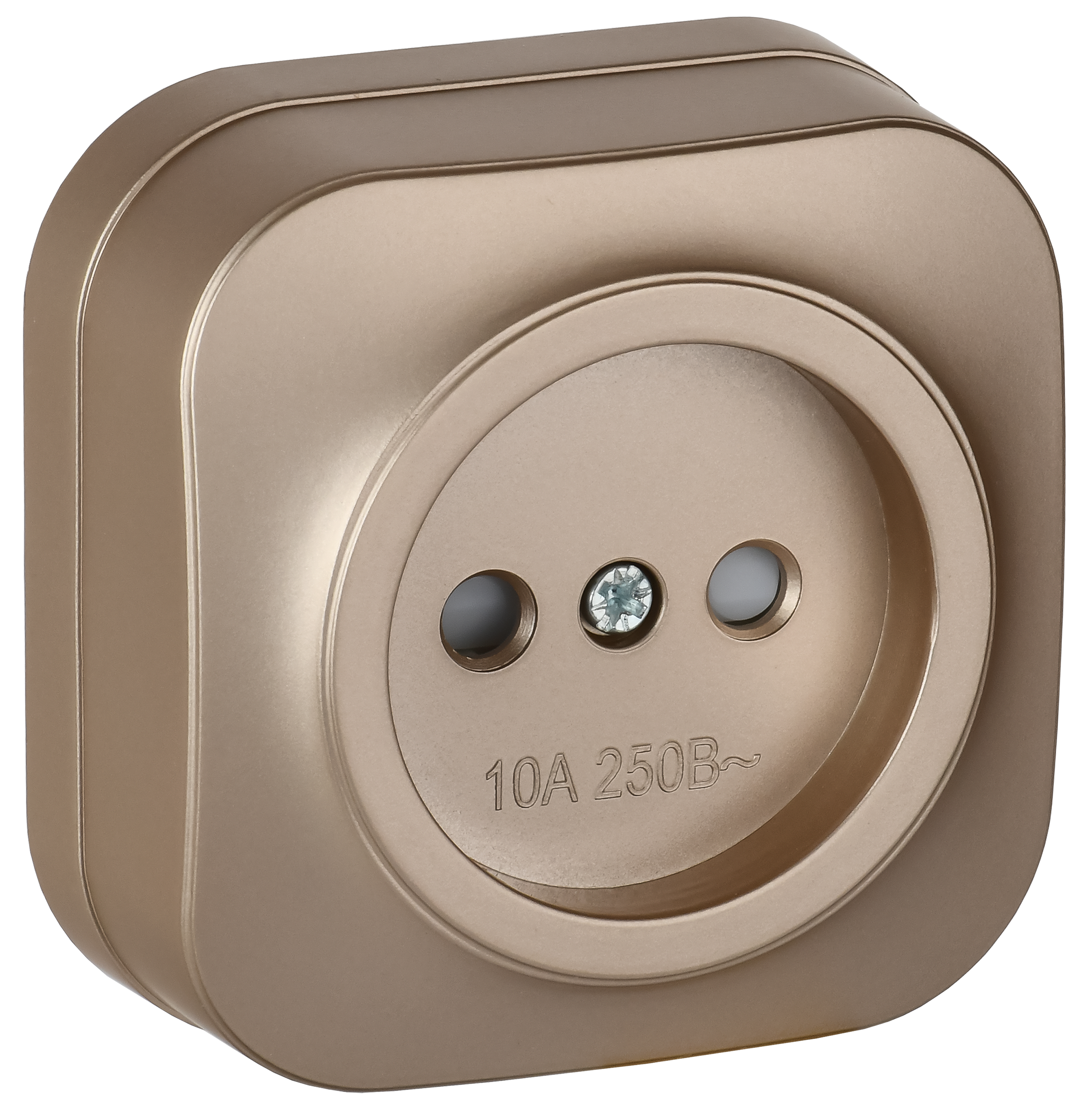 GLORY Розетка 1-местная для открытой установки без заземления с защитными шторками 10А РСш20-2-ХШм шампань матовый IEK