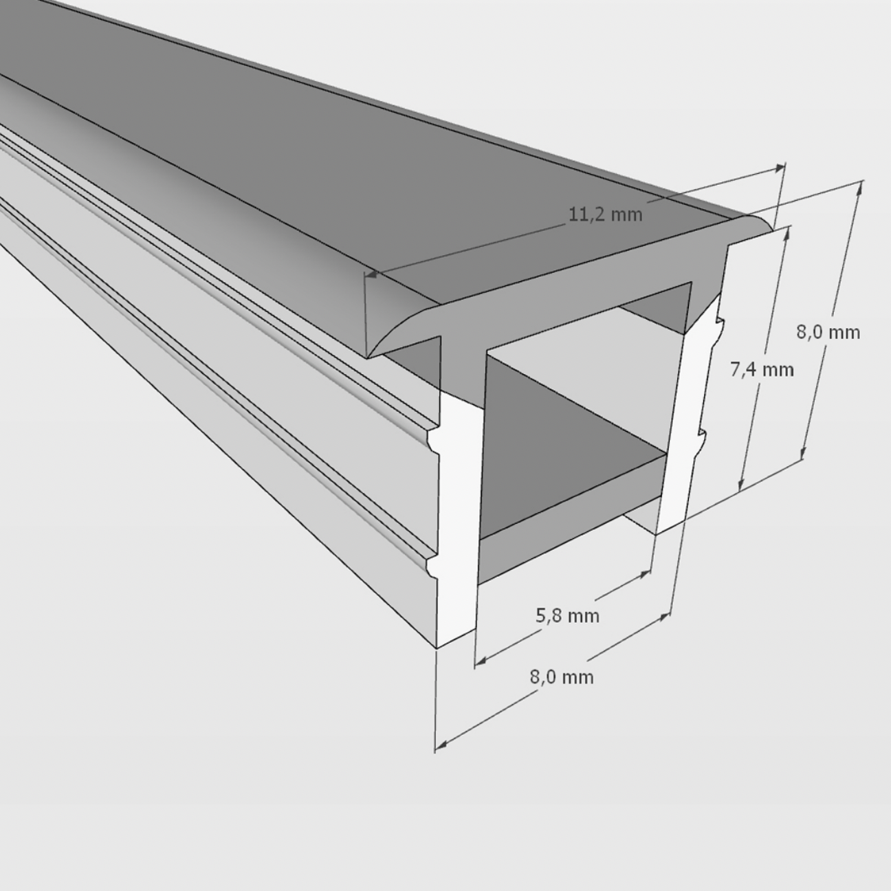 Силиконовый профиль ESV-SHELL 11х08 (встраиваемый, 08х08mm)