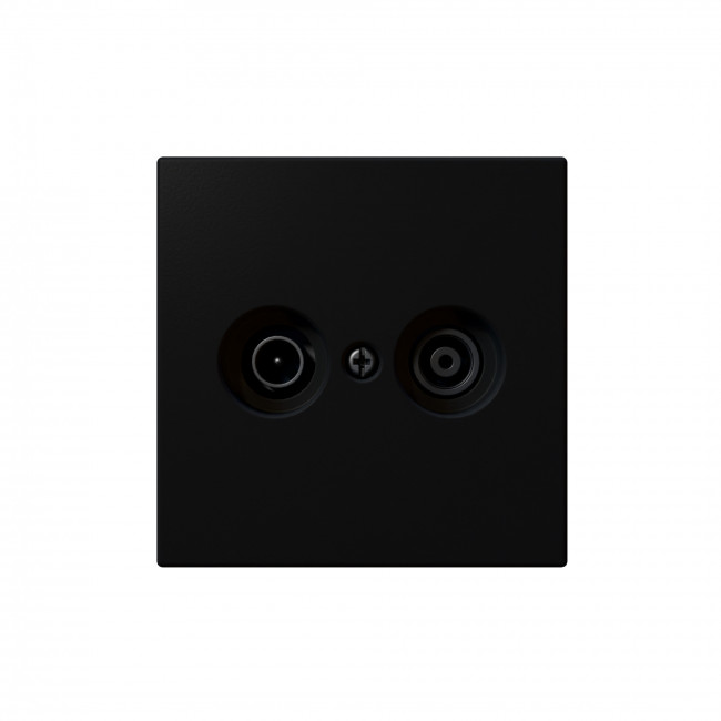 Розетка TV+FM Φ9.5mm оконечная с накладкой, цвет Черный матовый (soft touch)