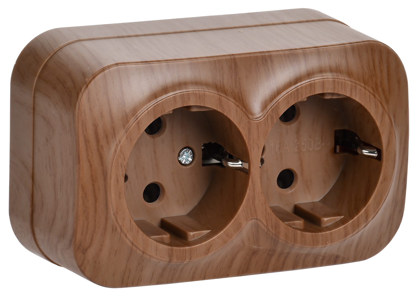 GLORY Розетка 2-местная для открытой установки с заземлением без защитных шторок 16А РС22-3-ХД дуб IEK