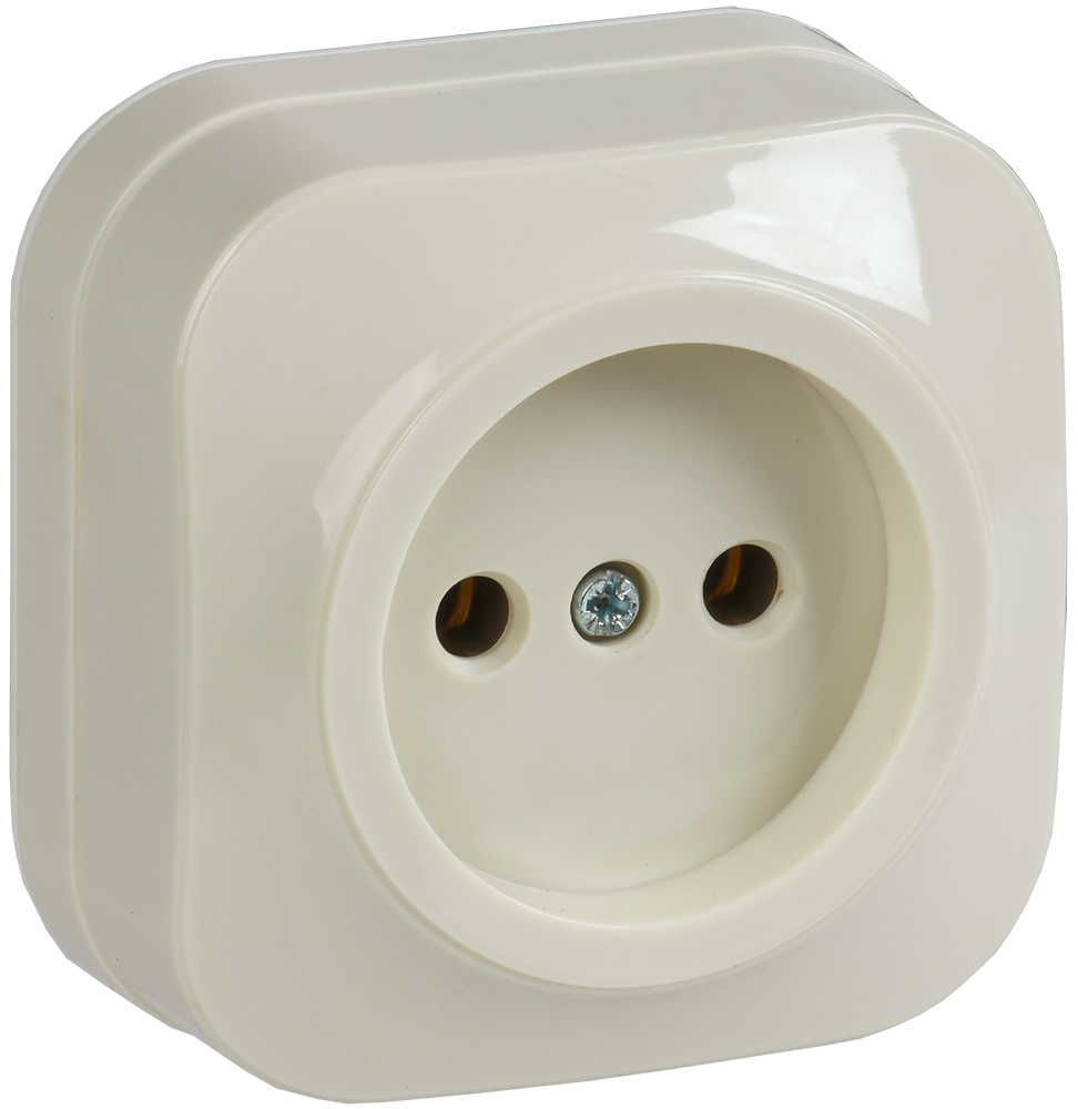 GLORY Розетка 1-местная для открытой установки без заземления без защитных шторок 10А РС20-2-ХК кремовый IEK