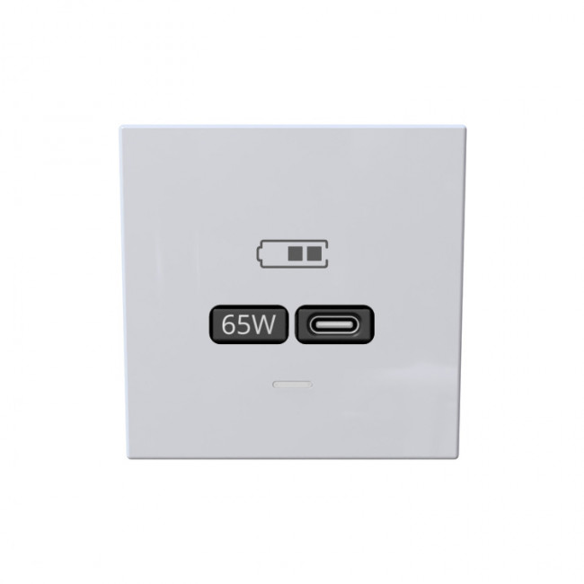 USB зарядка 65W тип "С" и тип "А", 220-240В, 50-60Мгц, цвет Белый матовый (soft touch)