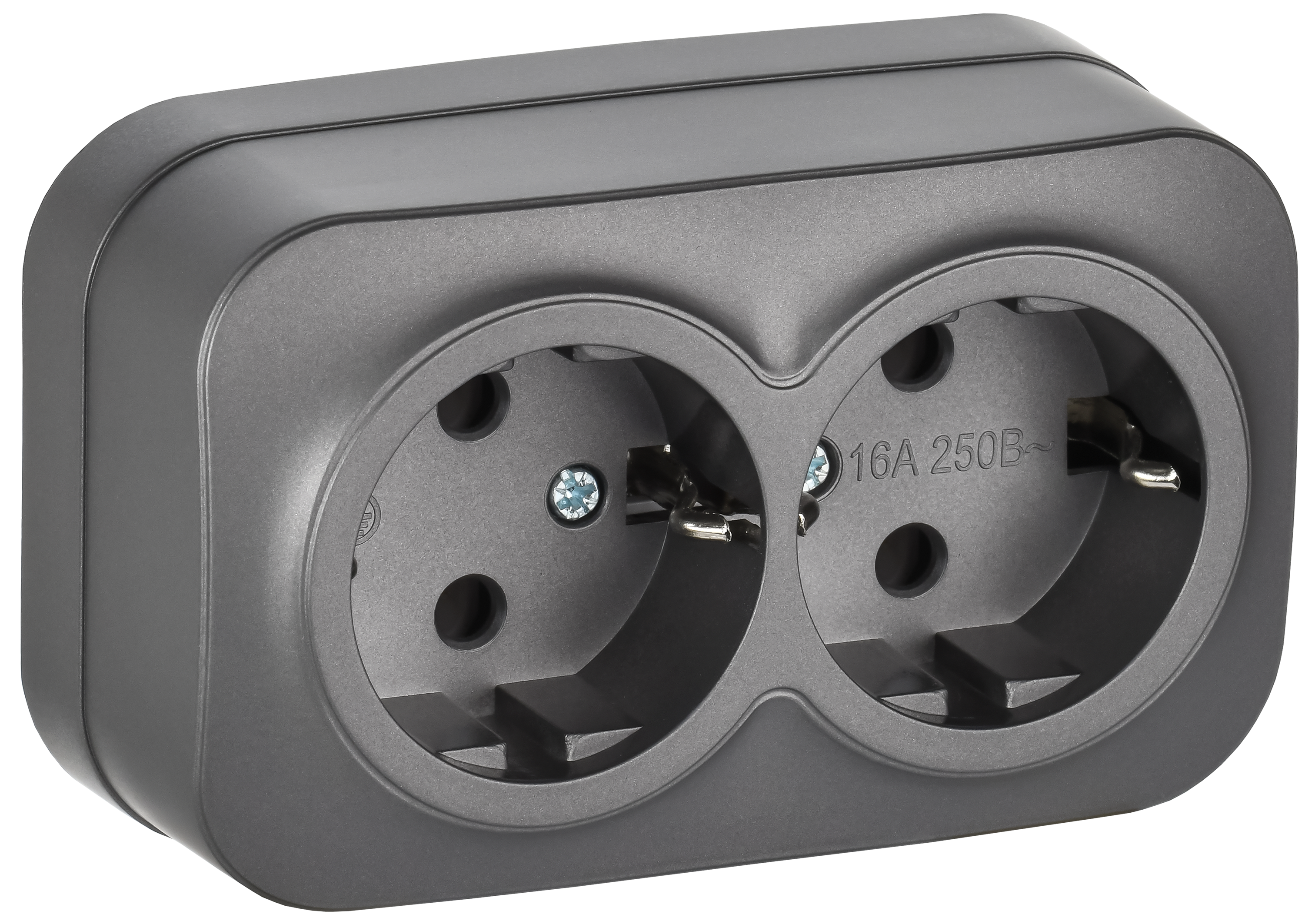 GLORY Розетка 2-местная для открытой установки с заземлением без защитных шторок 16А РС22-3-ХСм сталь матовый IEK