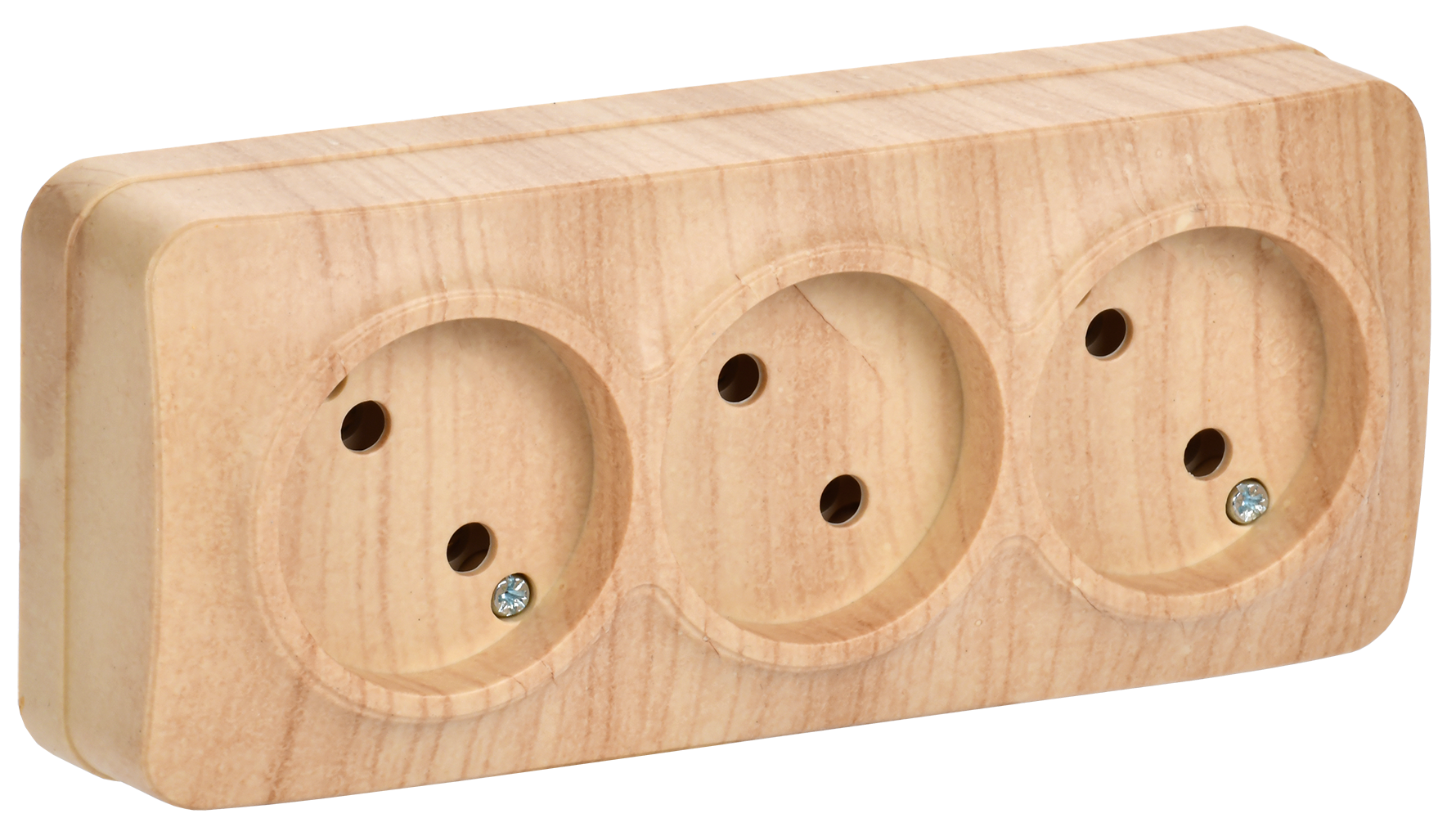 GLORY Розетка 3-местная для открытой установки без заземления без защитных шторок 10А РС23-2-ХС сосна IEK