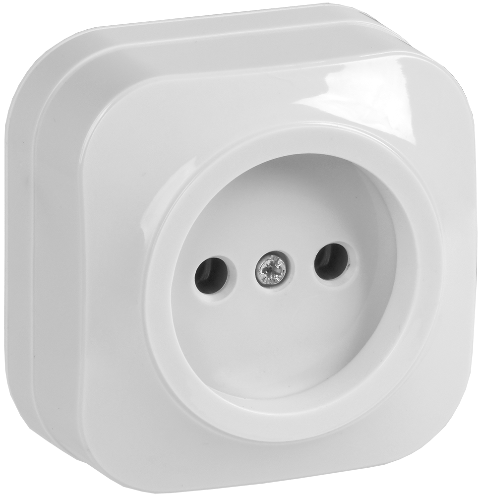 GLORY Розетка 1-местная для открытой установки без заземления без защитных шторок 10А РС20-2-ХБ белый IEK