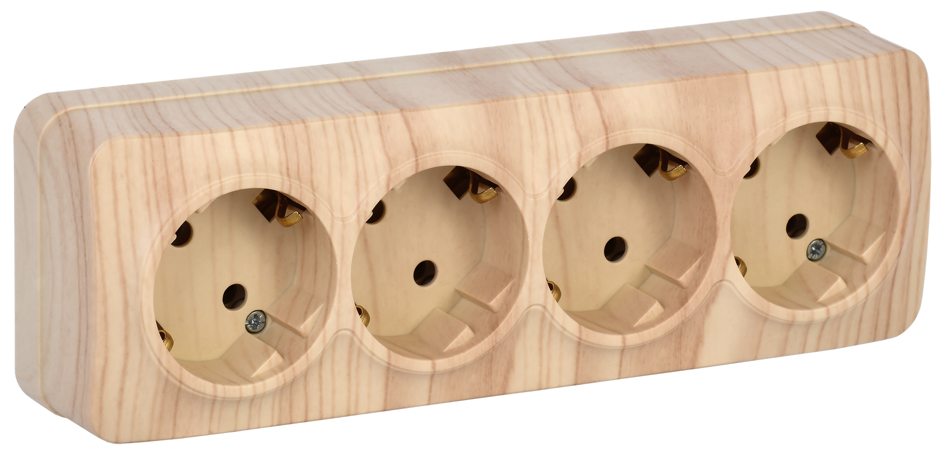 GLORY Розетка 4-местная для открытой установки с заземлением без защитных шторок 16А РС24-3-ХС сосна IEK