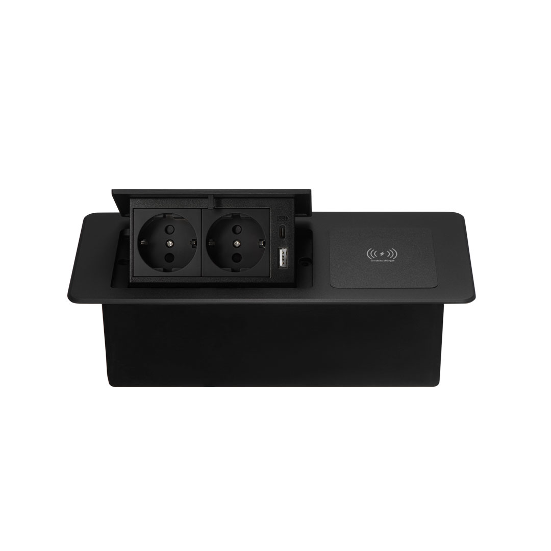 Розеточный блок Mebax LK-DMS-741, выдвижной, чёрный