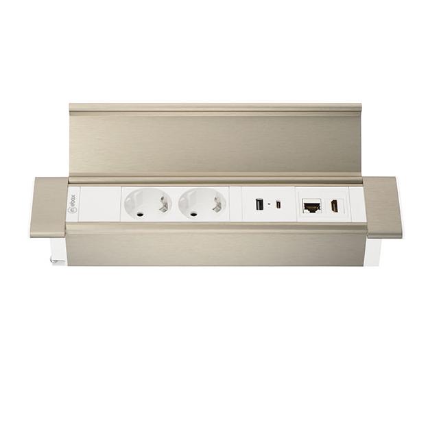 Розеточный блок Mebax G4102Q-2AC1H1R-W (серия 41P), встраиваемый, белый