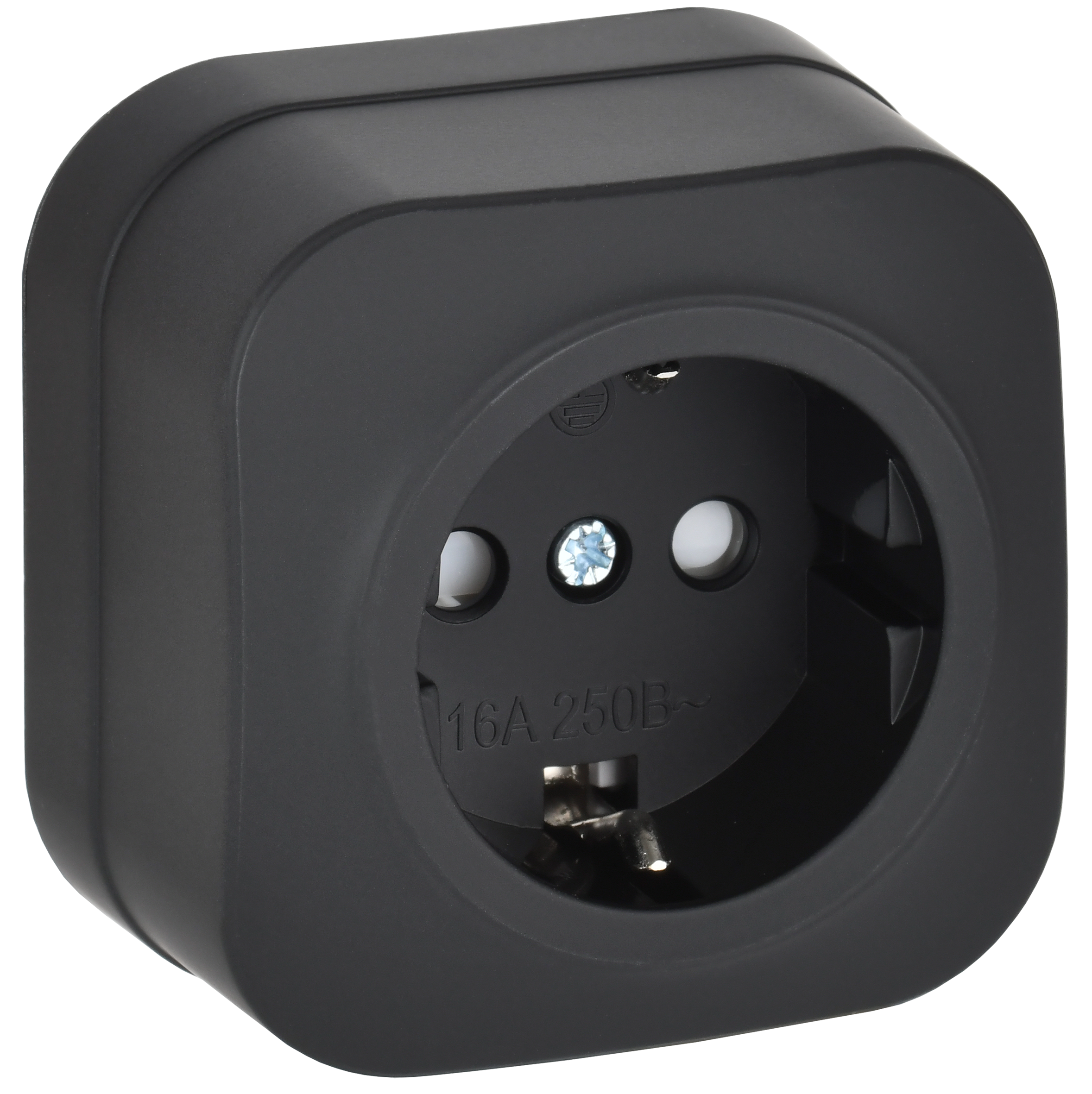 GLORY Розетка 1-местная для открытой установки с заземлением с защитными шторками 16А РСш20-3-ХЧм черный матовый IEK