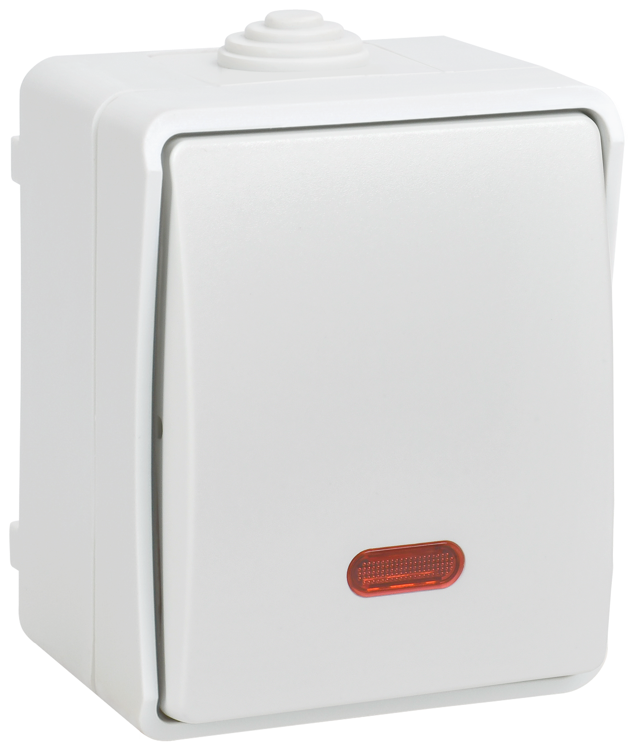 FORS Выключатель 1-клавишный проходной с индикацией для открытой установки 10А IP54 ВС20-1-1-ФБ белый IEK