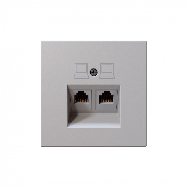 Интернет-розетка RJ45 двойная с накладкой, цвет Белый матовый (soft touch)