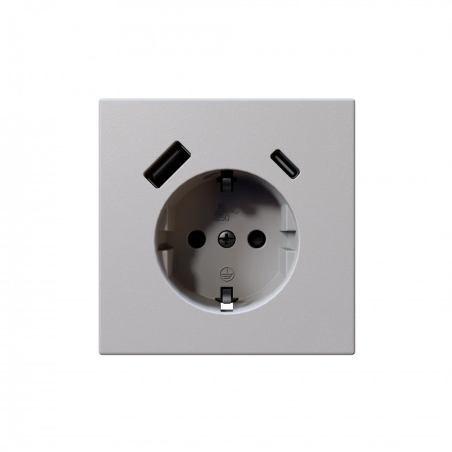 Розетка SCHUKO© с USB A+C с защитными шторками 16A 250V~ 2P+T USB 25W, цвет Белый матовый (soft touch)