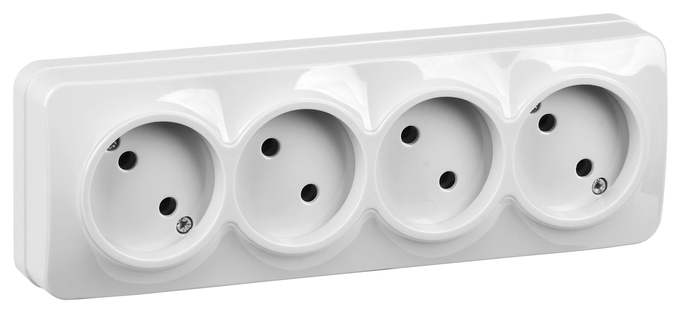 GLORY Розетка 4-местная для открытой установки без заземления без защитных шторок 10А РС24-2-ХБ белый IEK