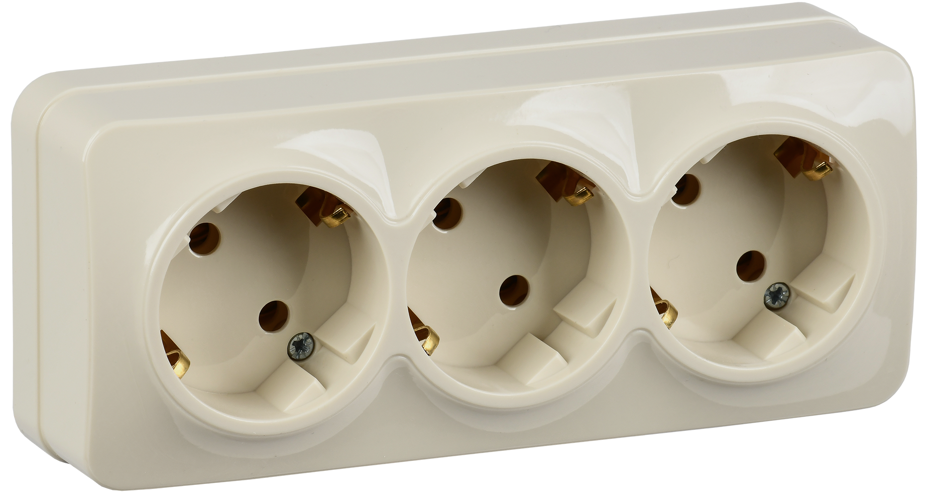 GLORY Розетка 3-местная для открытой установки с заземлением без защитных шторок 16А РС23-3-ХК кремовый IEK