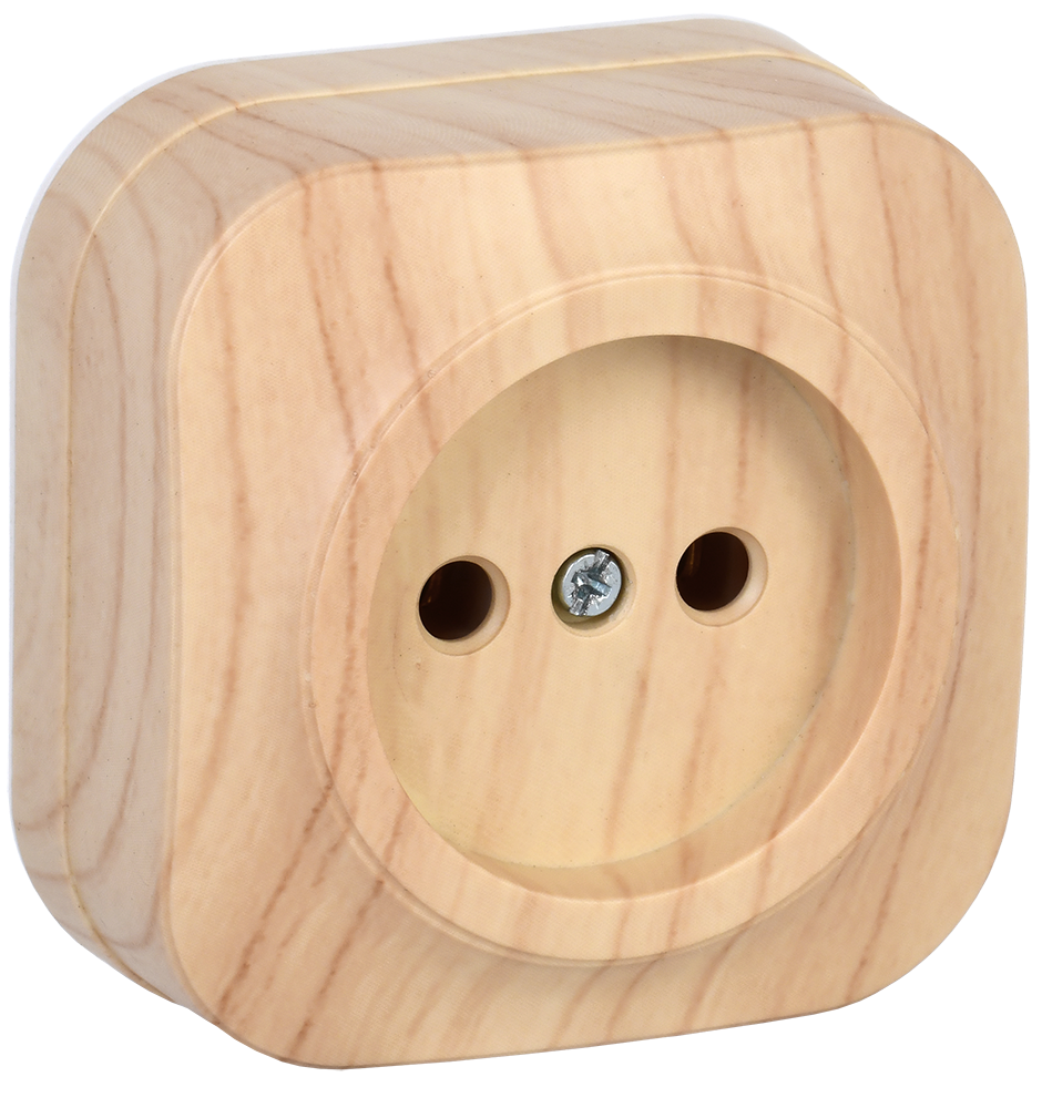 GLORY Розетка 1-местная для открытой установки без заземления без защитных шторок 10А РС20-2-ХС сосна IEK