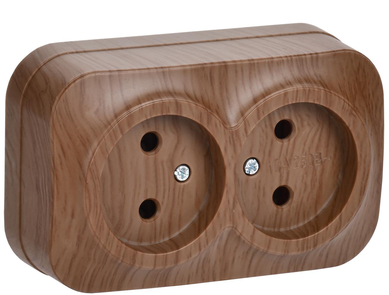 GLORY Розетка 2-местная для открытой установки без заземления без защитных шторок 10А РС22-2-ХД дуб IEK