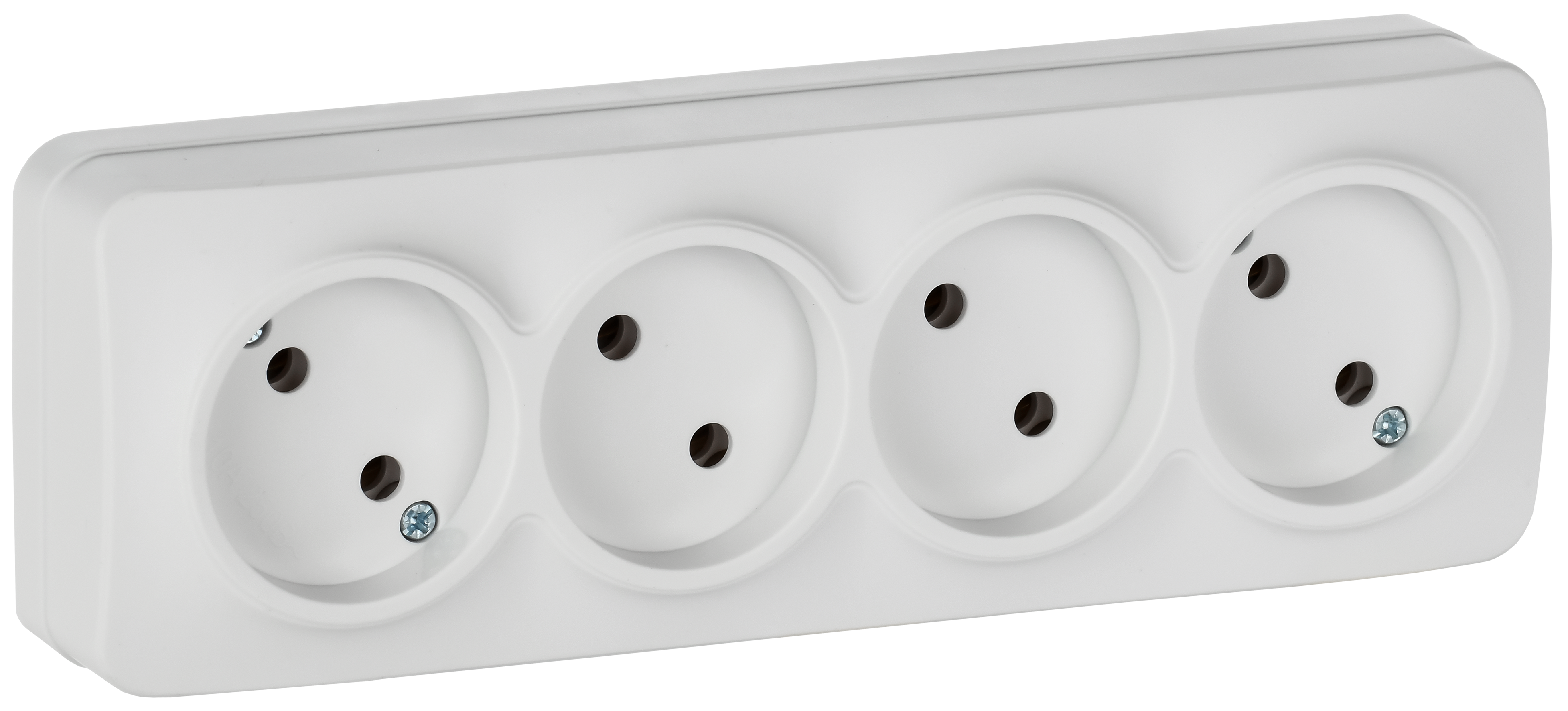 GLORY Розетка 4-местная для открытой установки без заземления без защитных шторок 10А РС24-2-ХБм белый матовый IEK