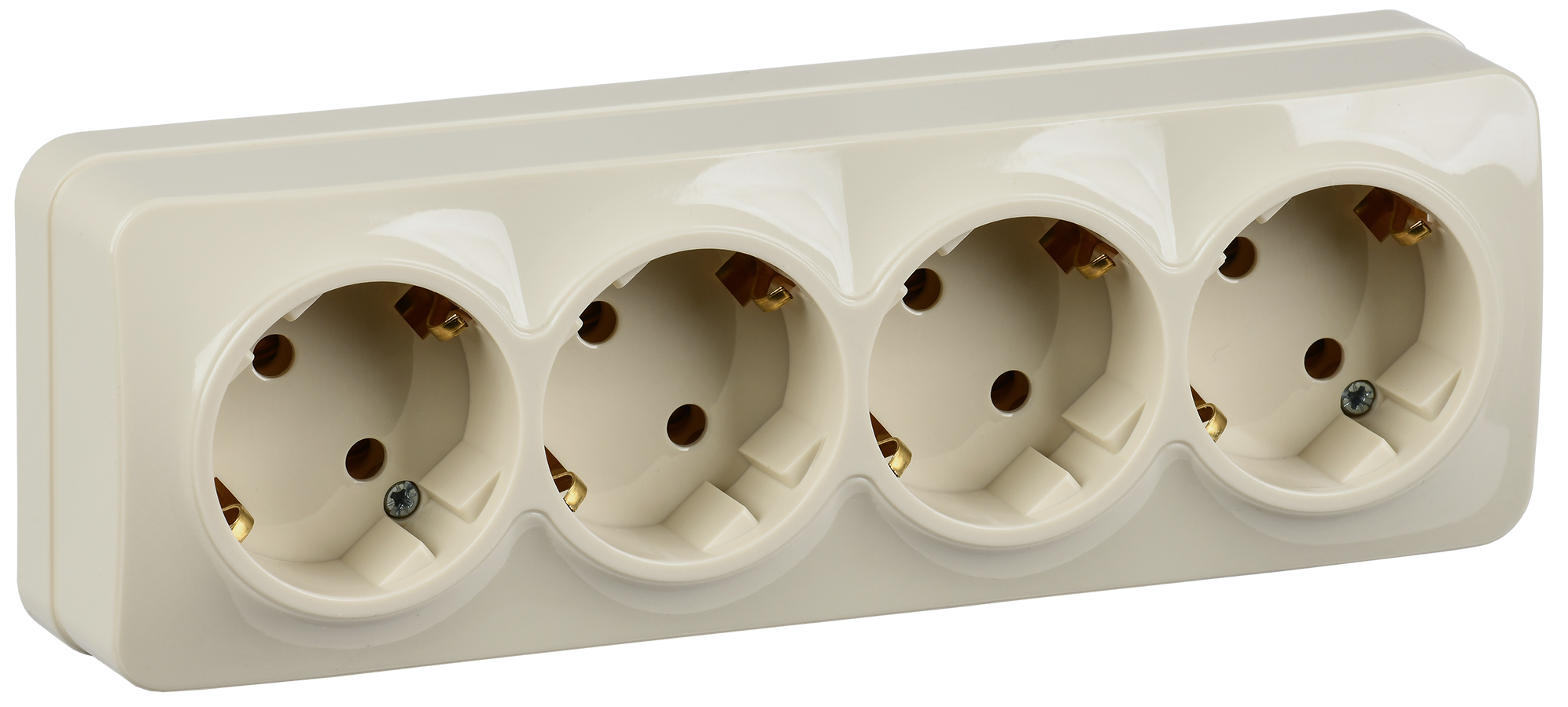 GLORY Розетка 4-местная для открытой установки с заземлением без защитных шторок 16А РС24-3-ХК кремовый IEK