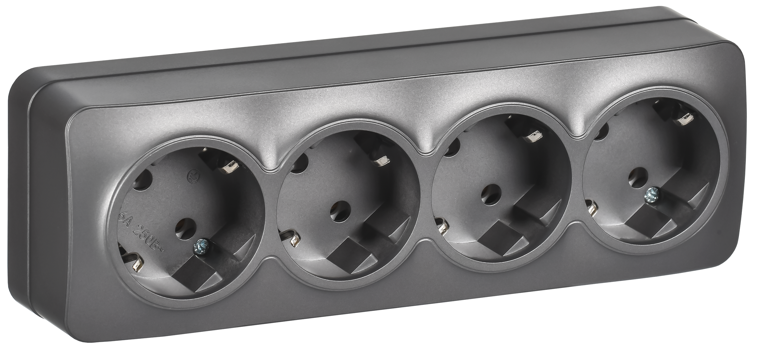 GLORY Розетка 4-местная для открытой установки с заземлением без защитных шторок 16А РС24-3-ХСм сталь матовый IEK