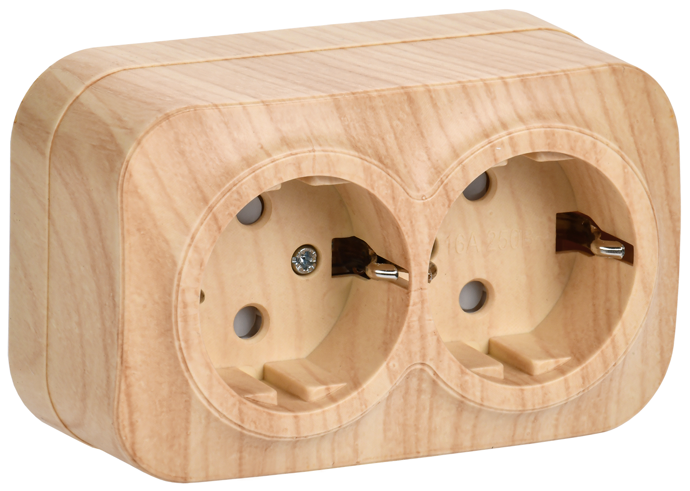 GLORY Розетка 2-местная для открытой установки с заземлением с защитными шторками 16А РСш22-3-ХС сосна IEK