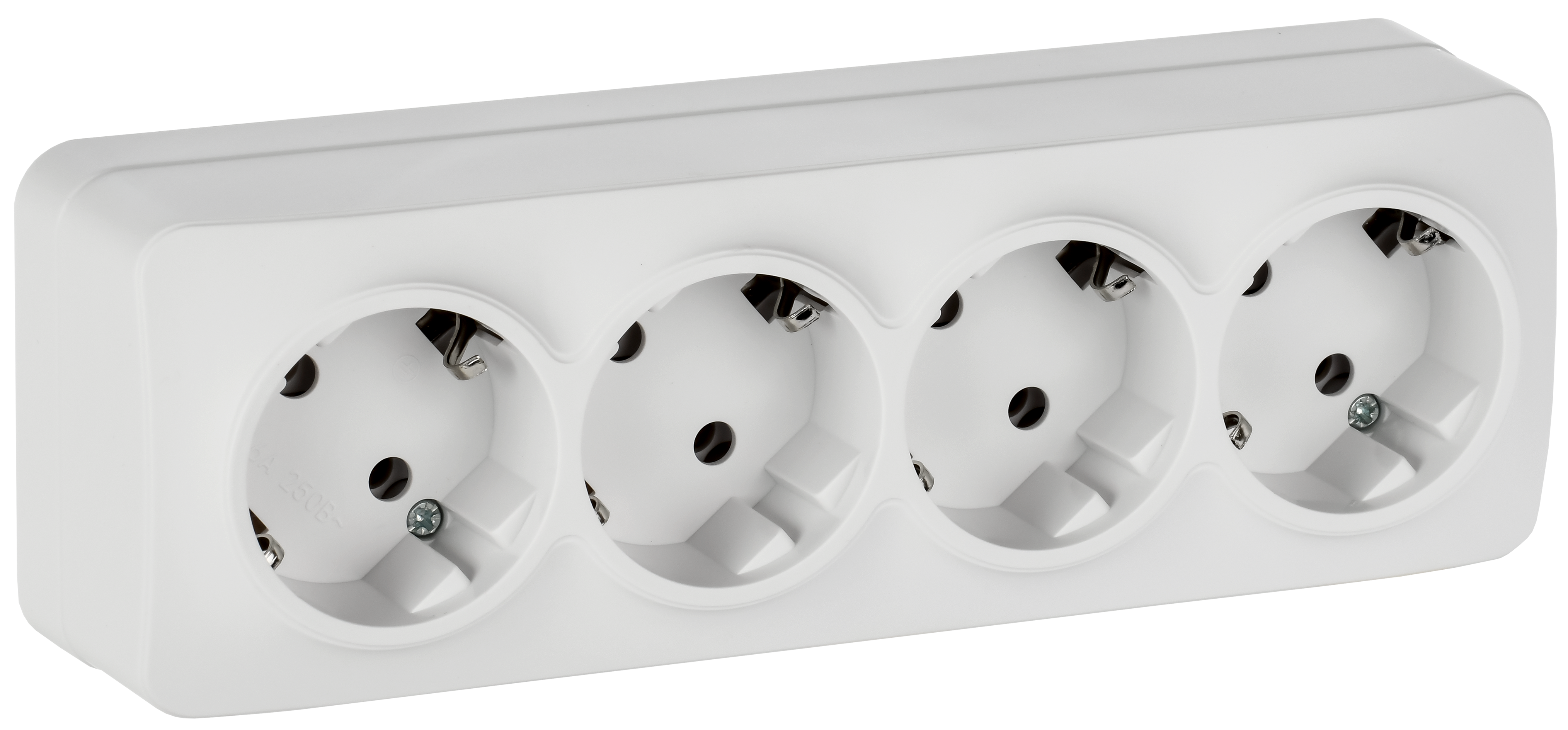 GLORY Розетка 4-местная для открытой установки с заземлением без защитных шторок 16А РС24-3-ХБм белый матовый IEK