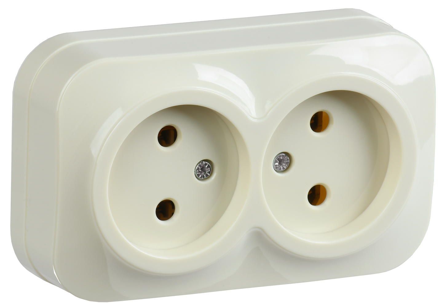 GLORY Розетка 2-местная для открытой установки без заземления без защитных шторок 10А РС22-2-ХК кремовый IEK