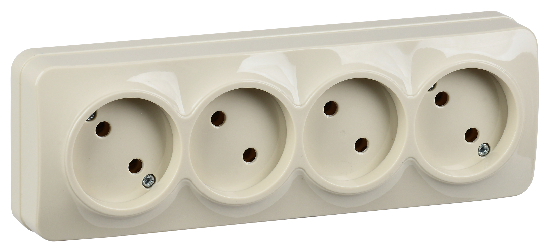 GLORY Розетка 4-местная для открытой установки без заземления без защитных шторок 10А РС24-2-ХК кремовый IEK