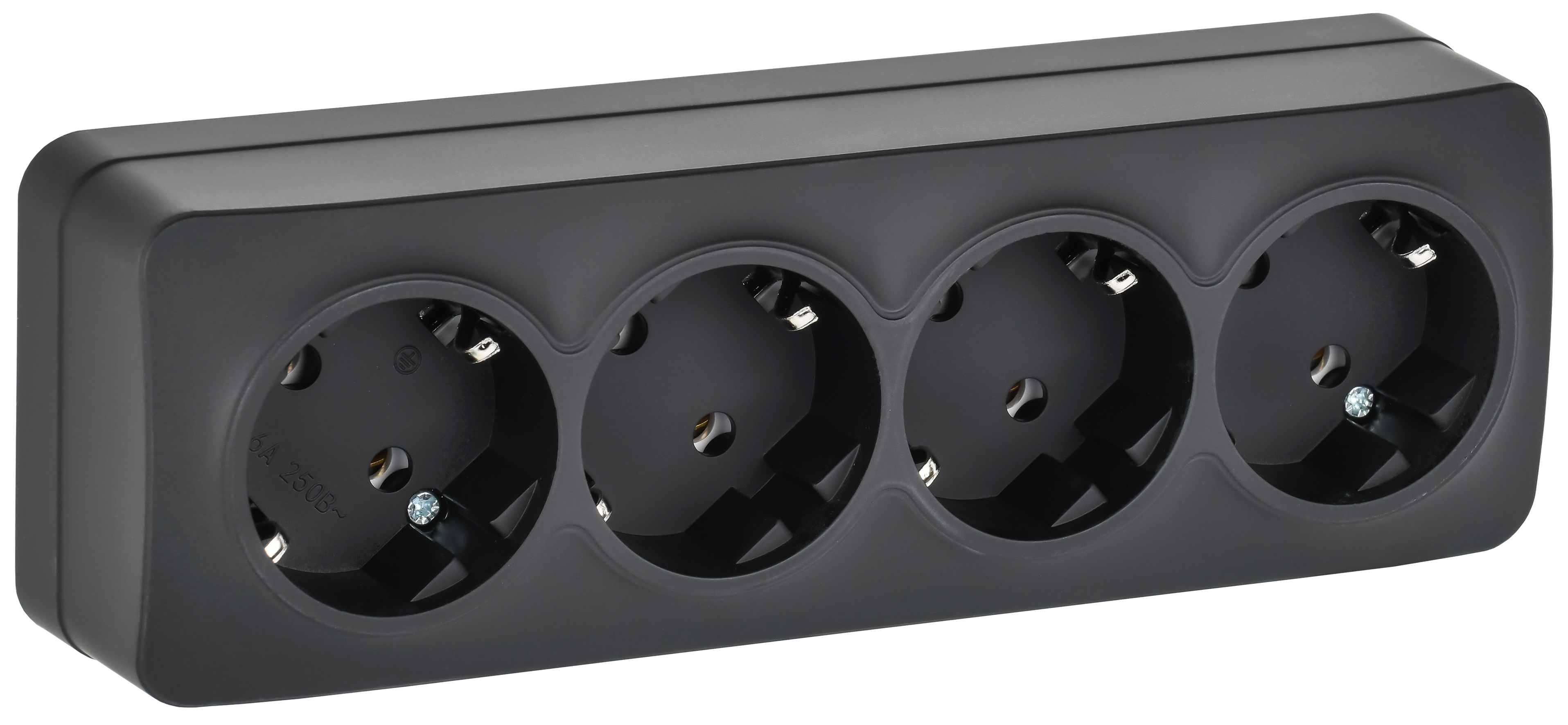 GLORY Розетка 4-местная для открытой установки с заземлением без защитных шторок 16А РС24-3-ХЧм черный матовый IEK