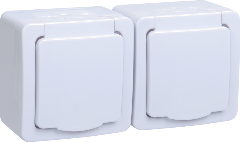 Розетка 2-местная для открытой установки РСб22-3-ГПБб с заземляющим контактом IP54 ГЕРМЕС PLUS (цвет крышки:белый) IEK