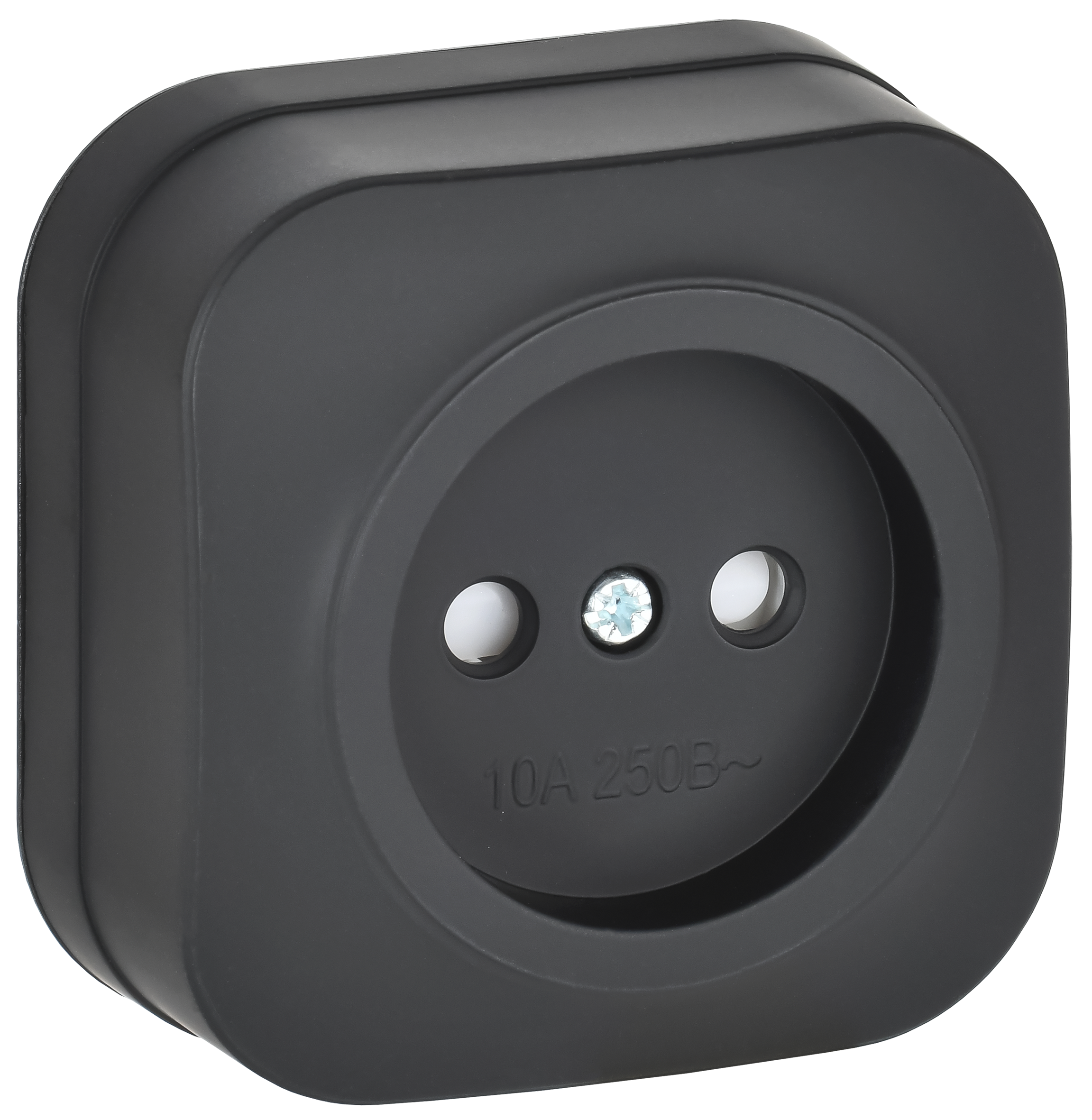 GLORY Розетка 1-местная для открытой установки без заземления с защитными шторками 10А РСш20-2-ХЧм черный матовый IEK