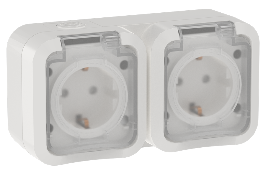 TORS Розетка 1-местная заземляющим контактом и крышкой 16А IP55 TS320 белый IEK