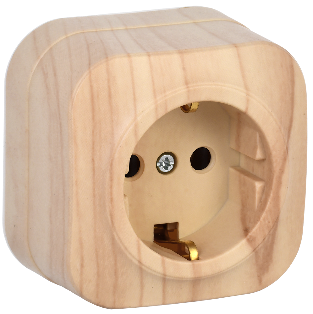 GLORY Розетка 1-местная для открытой установки с заземлением без защитных шторок 16А РС20-3-ХС сосна IEK