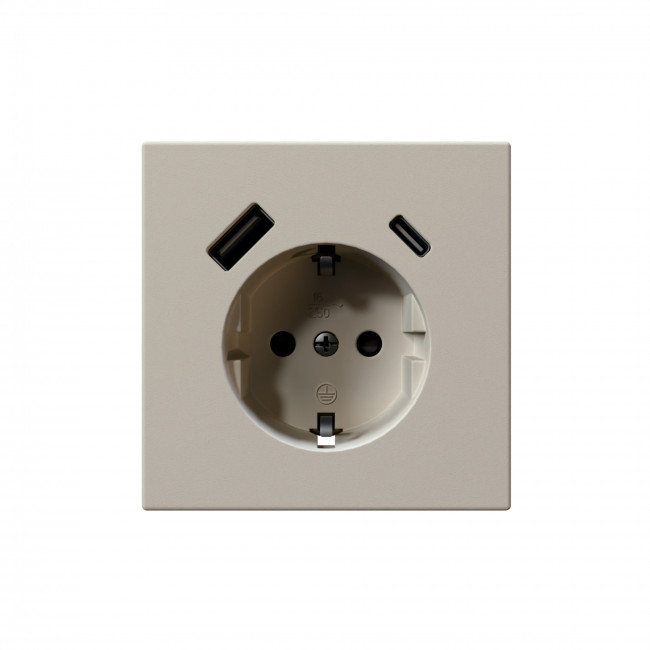 Розетка SCHUKO© с USB A+C с защитными шторками 16A 250V~ 2P+T USB 25W, цвет Сахара