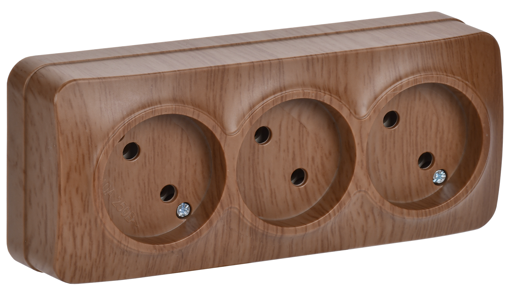 GLORY Розетка 3-местная для открытой установки без заземления без защитных шторок 10А РС23-2-ХД дуб IEK