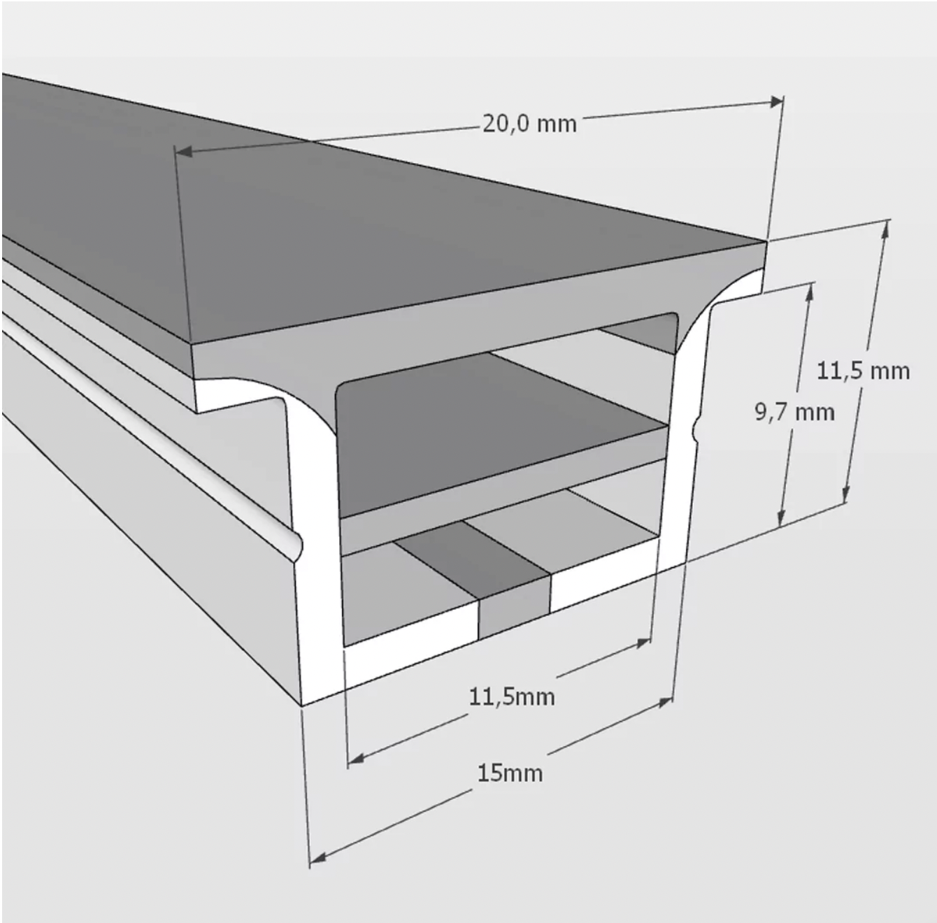 Силиконовый профиль ESV-SHELL 20х12 (встраиваемый, 15х10mm)