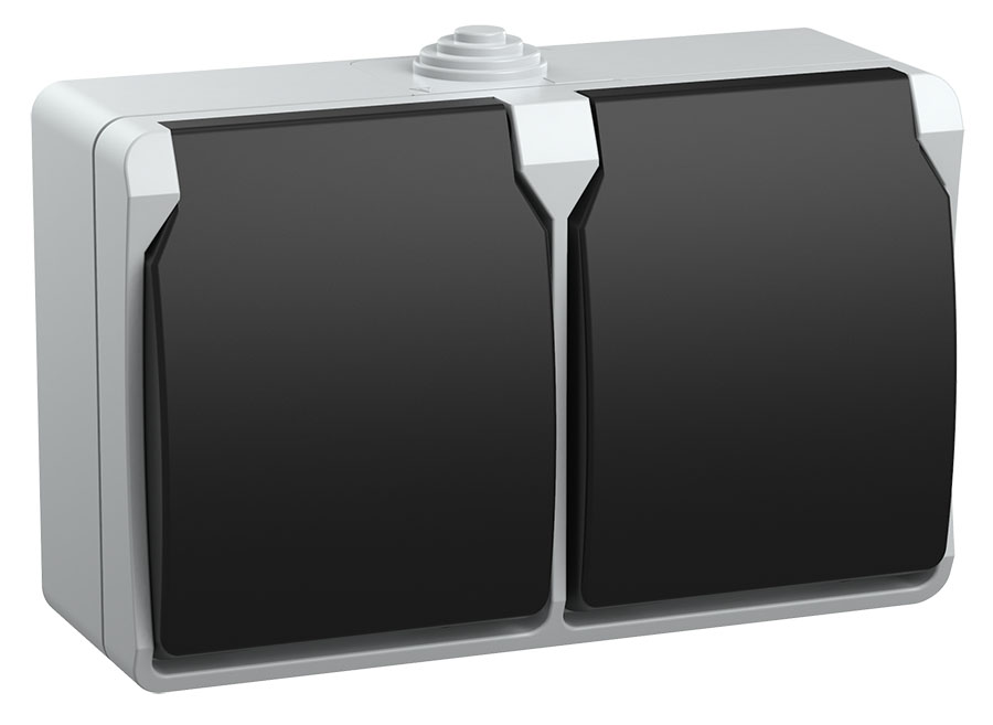 FORS Розетка 2-местная с заземлением для открытой установки 16А IP54 РСб22-3-ФСр серый IEK