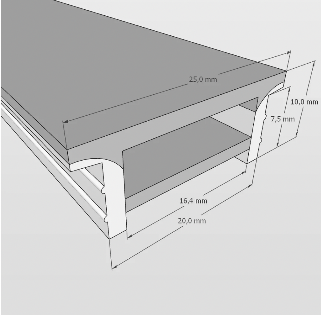 Силиконовый профиль ESV-SHELL 25х10 (встраиваемый, 20х08mm)