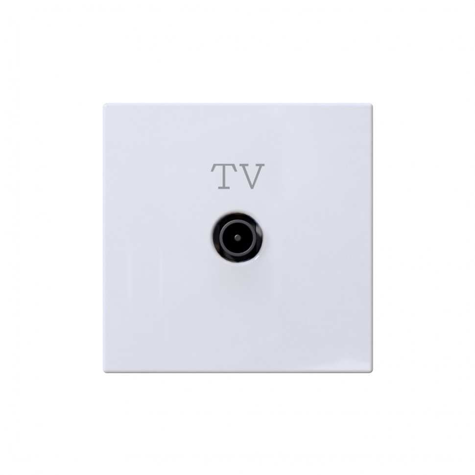 Розетка TV Φ9.5mm оконечная с накладкой, цвет белый глянцевый