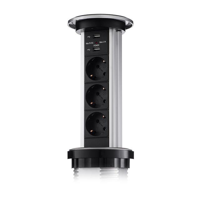 Розеточный блок Mebax LK-GNMO3SU2 (серия LK), выдвижной, серебристый