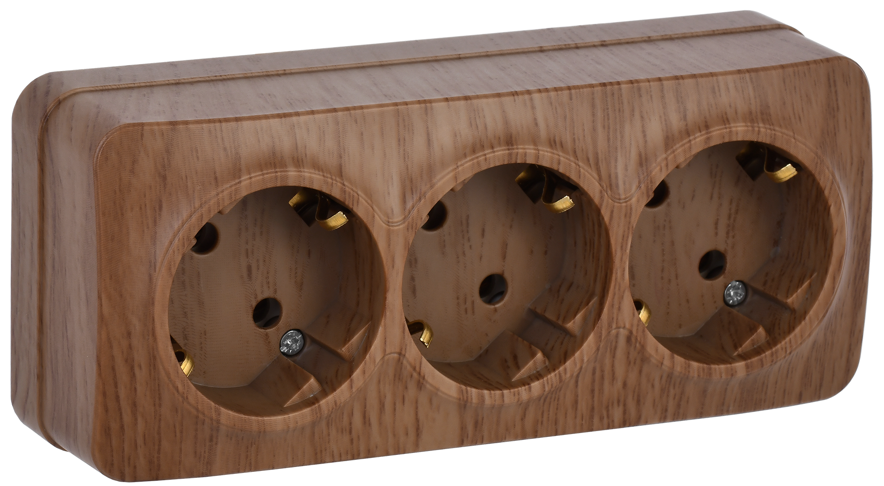 GLORY Розетка 3-местная для открытой установки с заземлением без защитных шторок 16А РС23-3-ХД дуб IEK