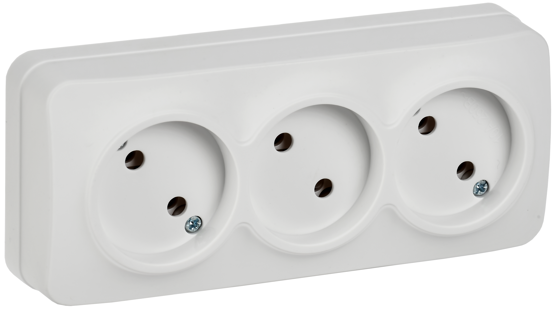 GLORY Розетка 3-местная для открытой установки без заземления без защитных шторок 10А РС23-2-ХБм белый матовый IEK