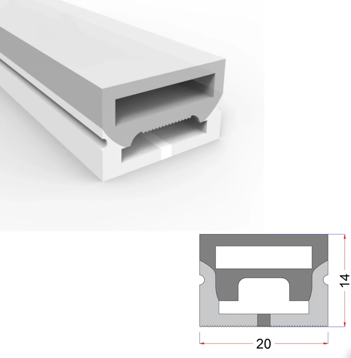 Силиконовый профиль ESN-SHELL 20х14 (накладной, pcb 12mm)