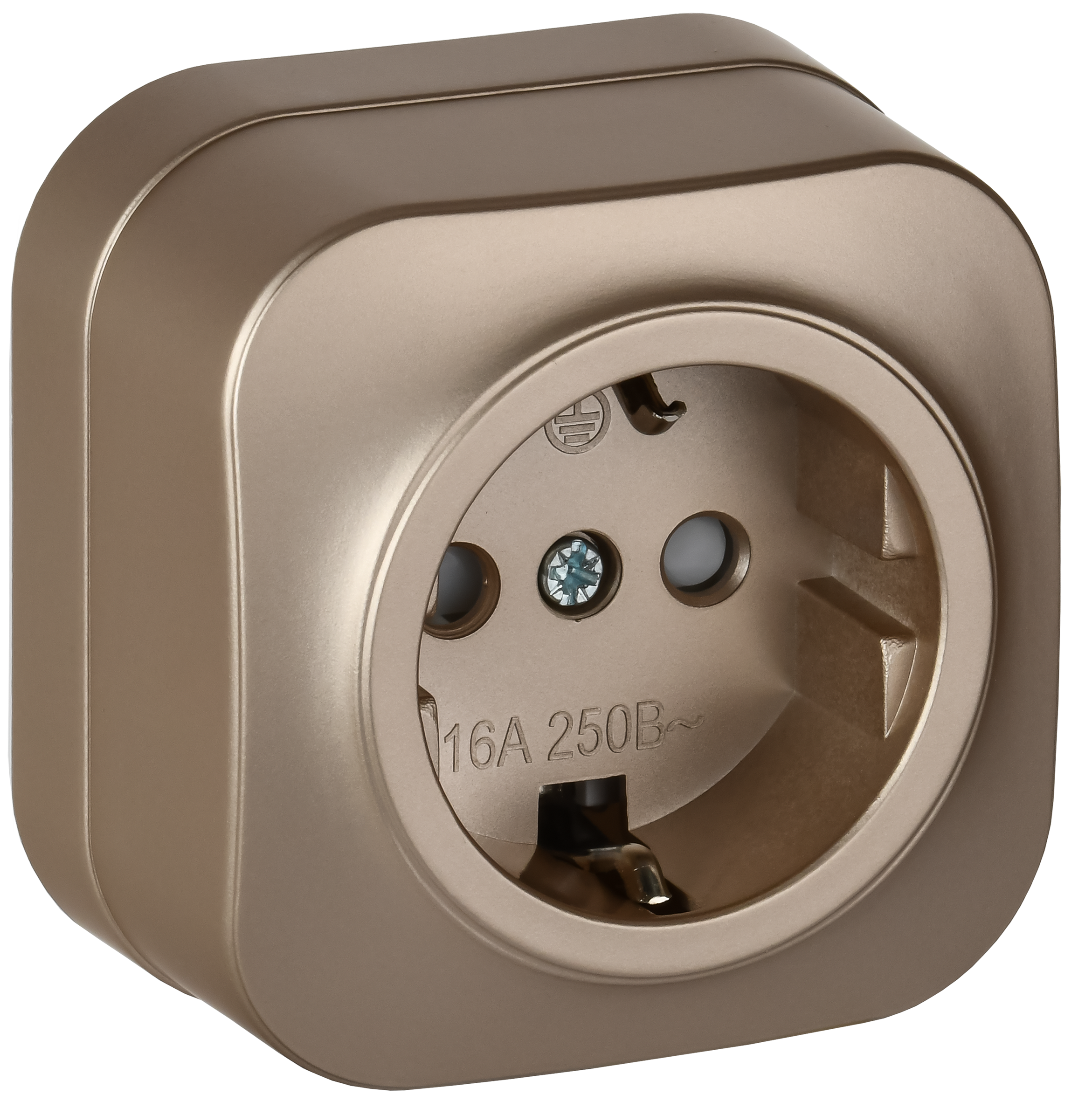 GLORY Розетка 1-местная для открытой установки с заземлением с защитными шторками 16А РСш20-3-ХШм шампань матовый IEK