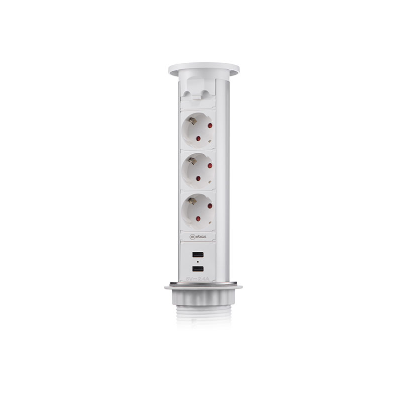 Розеточный блок Mebax G10503J-2UС-W (серия 105J), выдвижной, белый