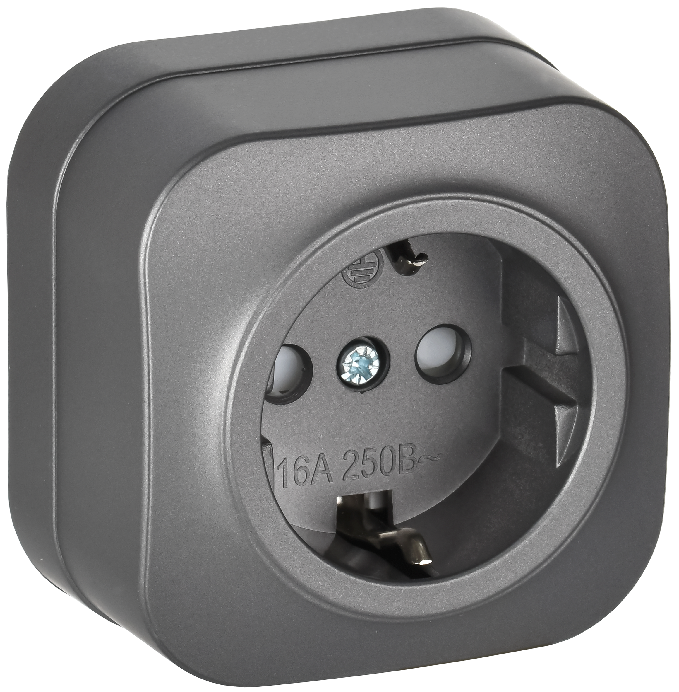 GLORY Розетка 1-местная для открытой установки с заземлением с защитными шторками 16А РСш20-3-ХСм сталь матовый IEK