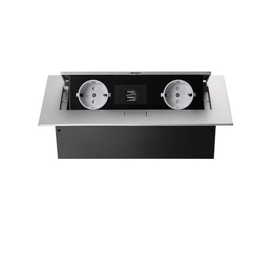 Розеточный блок Mebax JX22602USBwhtO (серия 226), выдвижной, серебристый