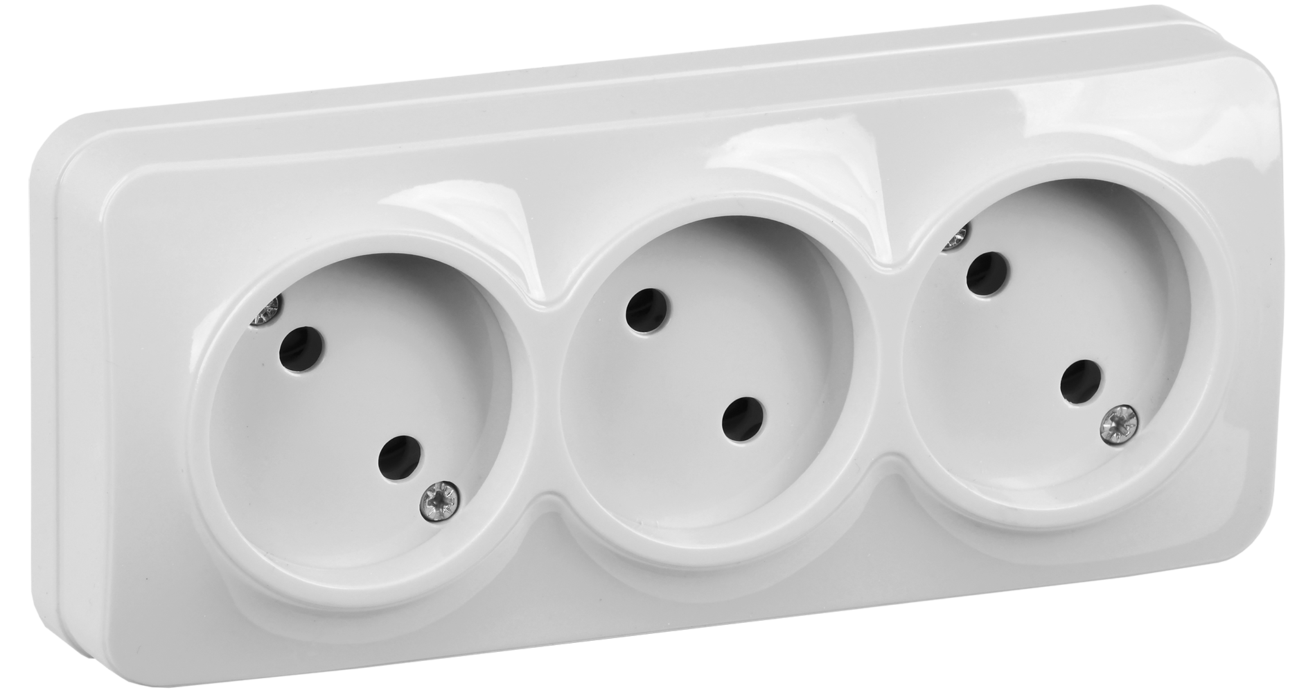 GLORY Розетка 3-местная для открытой установки без заземления без защитных шторок 10А РС23-2-ХБ белый IEK