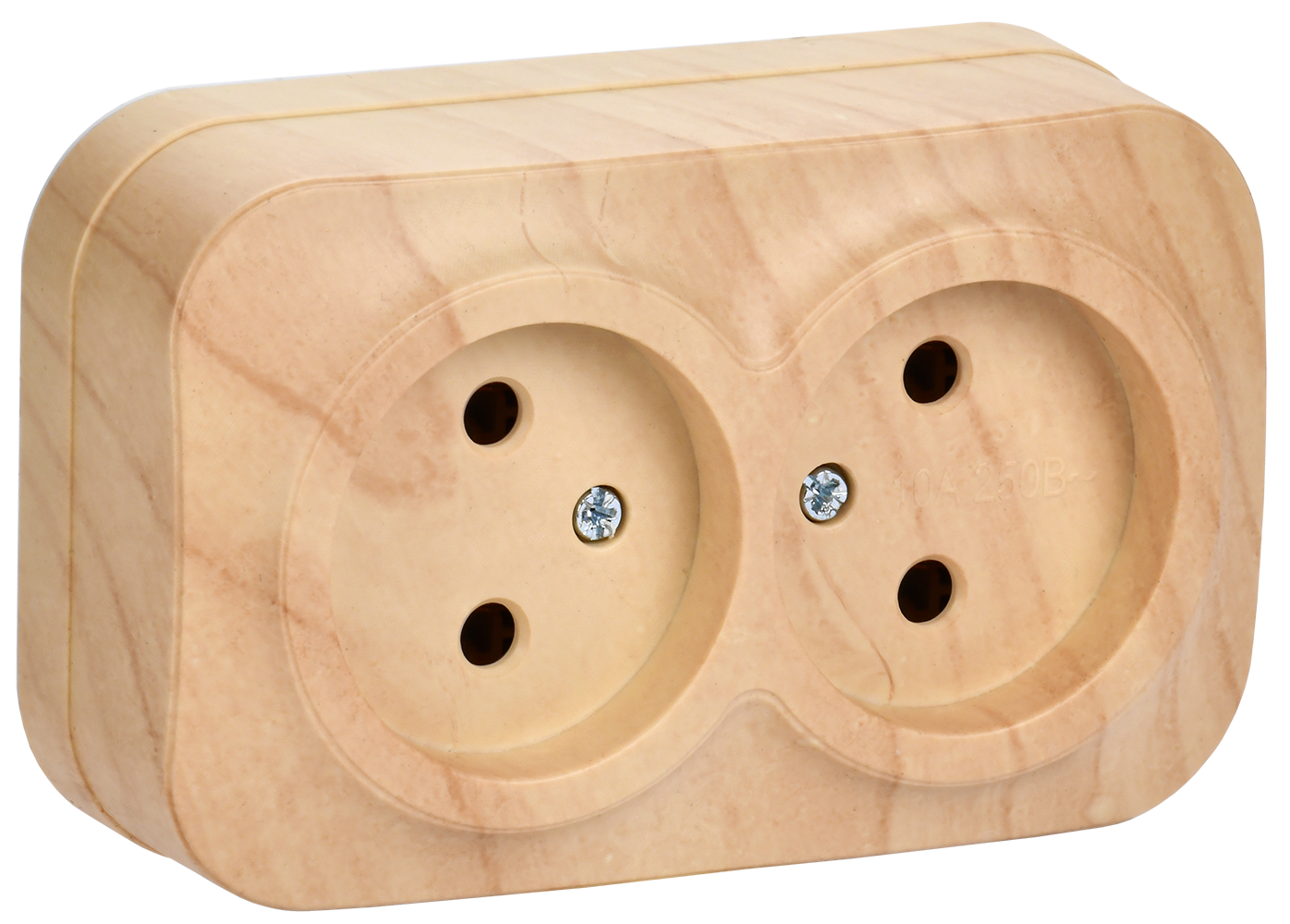 GLORY Розетка 2-местная для открытой установки без заземления без защитных шторок 10А РС22-2-ХС сосна IEK