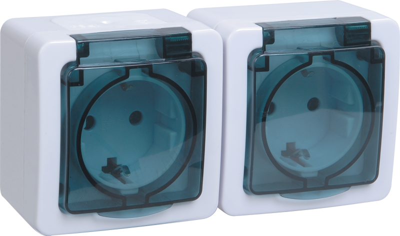 Розетка 2-местная для открытой установки РСб22-3-ГПБд с заземляющим контактом IP54 ГЕРМЕС PLUS (цвет крышки: дымчатый) IEK