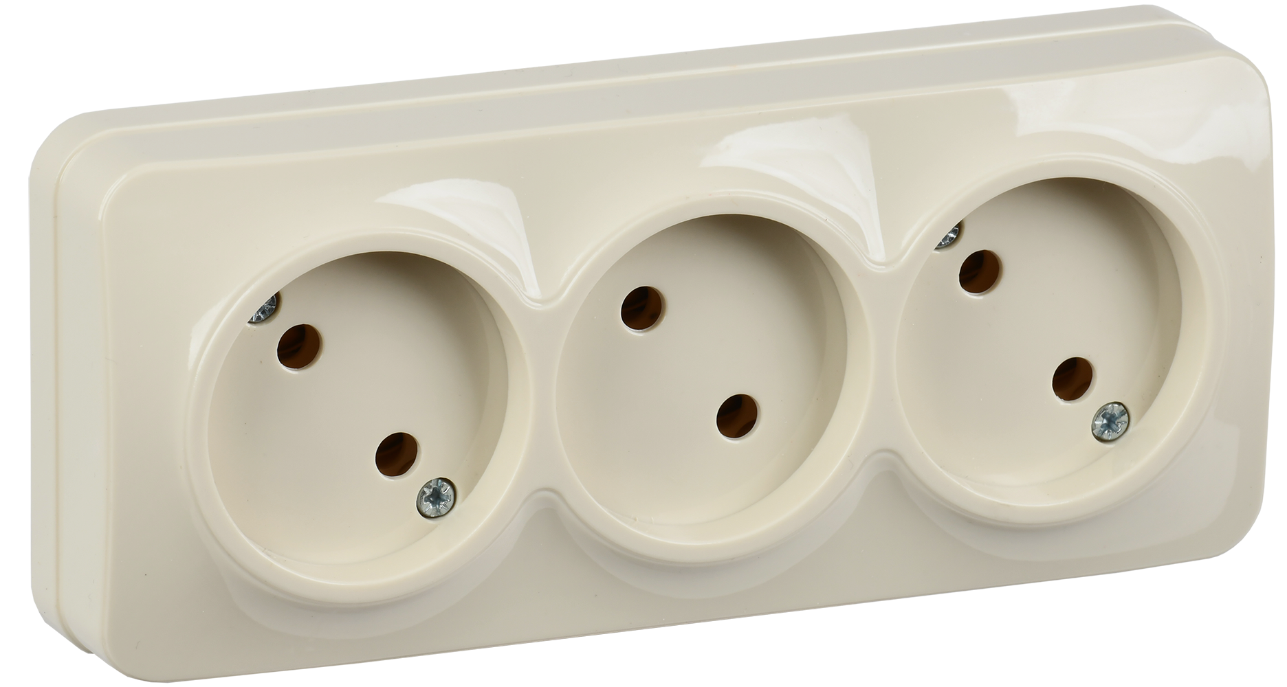 GLORY Розетка 3-местная для открытой установки без заземления без защитных шторок 10А РС23-2-ХК кремовый IEK